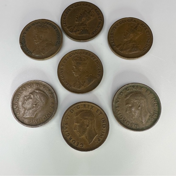 Lot of 7 Vintage Canadian Pennies – 1928 to 1947 – George V & VI – Historic Copp - Picture 3 of 12